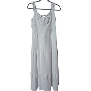 No Comment Women's Size Medium White Maxi Eyelet Dress with Keyhole Tie New